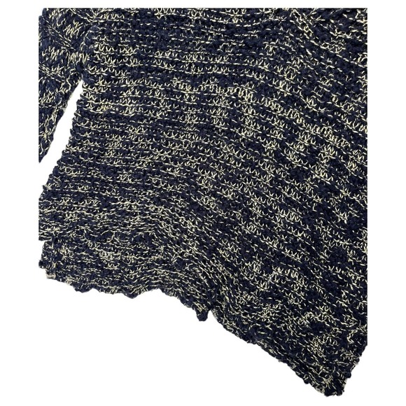Free People Sweater Womens S High Low Open Knit V Neck Linen Cotton Blue Cream - Picture 3 of 15
